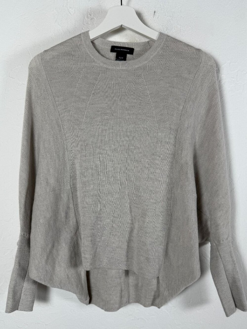 Club Monaco Wool Knit Crew Neck Sweater Women XS Gray Dolman Sleeve Oversized